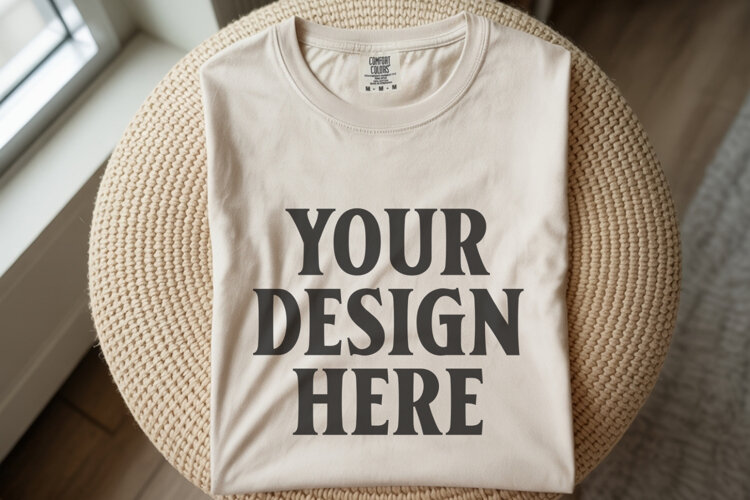 Ivory Comfort Colors 1717 Folded Tshirt Mockups example image 1