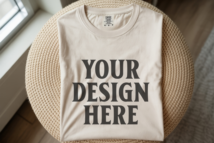 Ivory Comfort Colors 1717 Folded Tshirt Mockups
