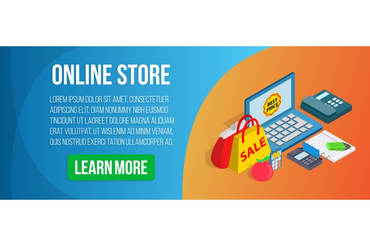 Online store concept banner, isometric style