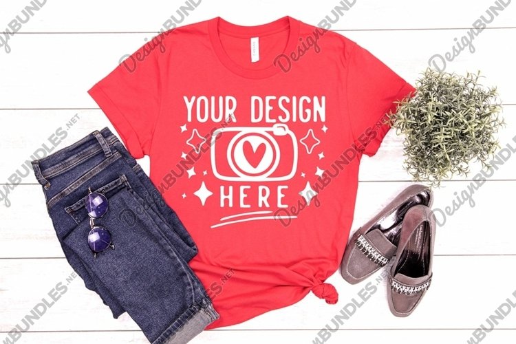 Bella Canvas 3001 Heather Red Mockup, Unisex Tshirt Mockup