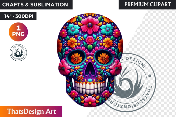 Floral Sugar Skull Day of the Dead Clipart, dia de muertos