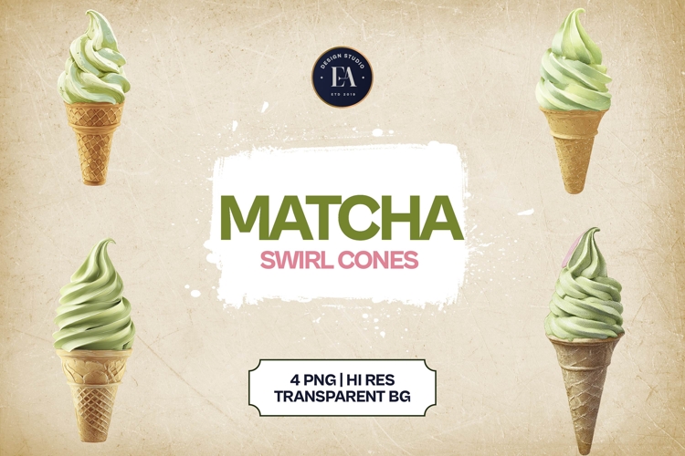Matcha Swirl Cones Clipart Bundle 4 PNG