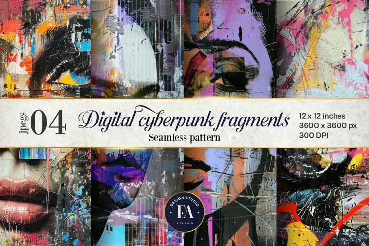 Digital Cyberpunk Fragmented pattern , Mixed media pattern