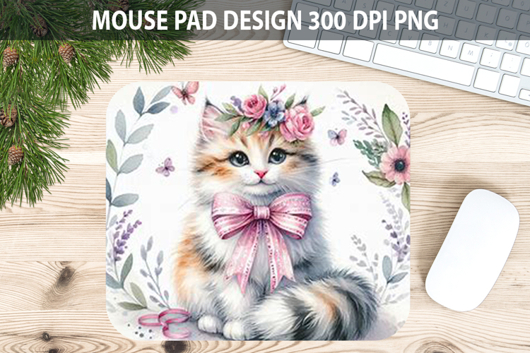 Watercolor Cat Mouse Pad Sublimation - Valentines PNG