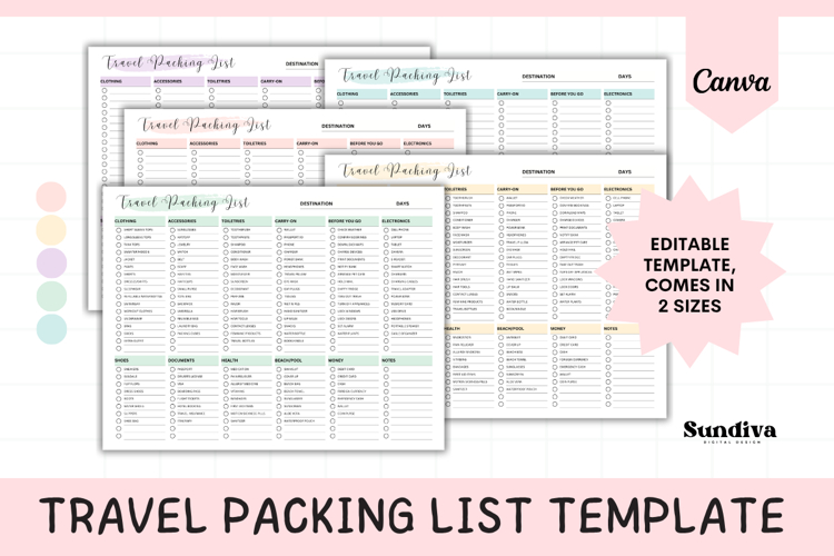 Travel Packing List Editable Template 8 | Travel Planner