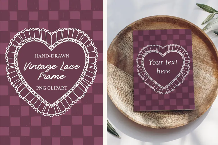 Hand Drawn Heart Lace Frame Clipart, Coquette Wedding Border