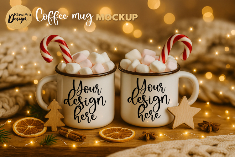 Vintage Christmas Mug Mockup | Holiday Enamel Cup with Gifts