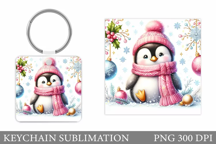 Christmas Penguin Keychain. Christmas Keychain Design