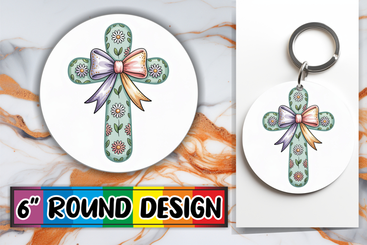 Playful Ornaments Circle Sublimation, Cross and Bow