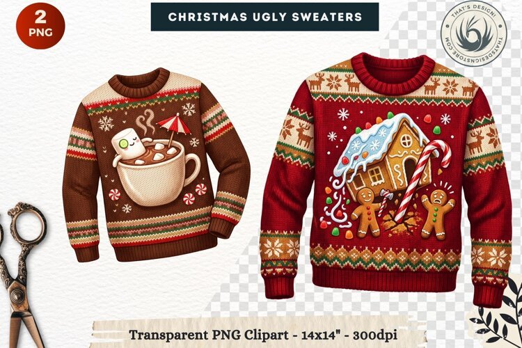 Christmas Ugly Sweaters Clipart Holiday Winter Sweater PNG example image 1