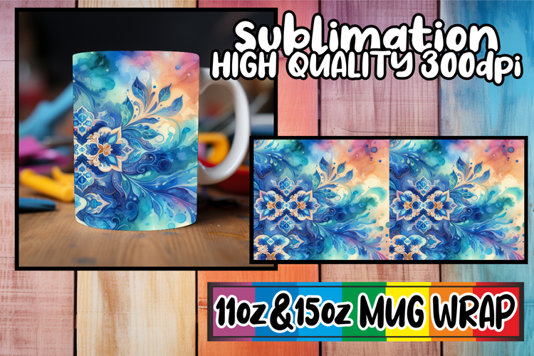 Cherished moments 11oz 15oz mug wrap, Watercolor Pattern
