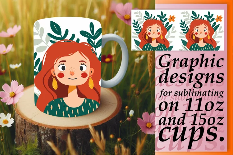 Stunning Female Portrait with Flowers Mug Wrap 11oz/15oz