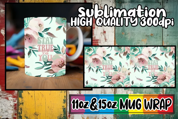 Cheerful thoughts 11oz 15oz sublimation wrap, Flower Quote