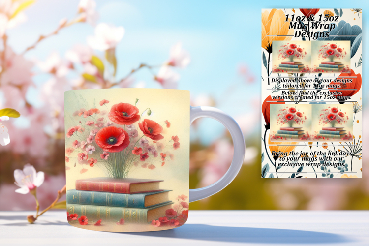 Vibrant 11oz Mug Wrap Png Design , Books