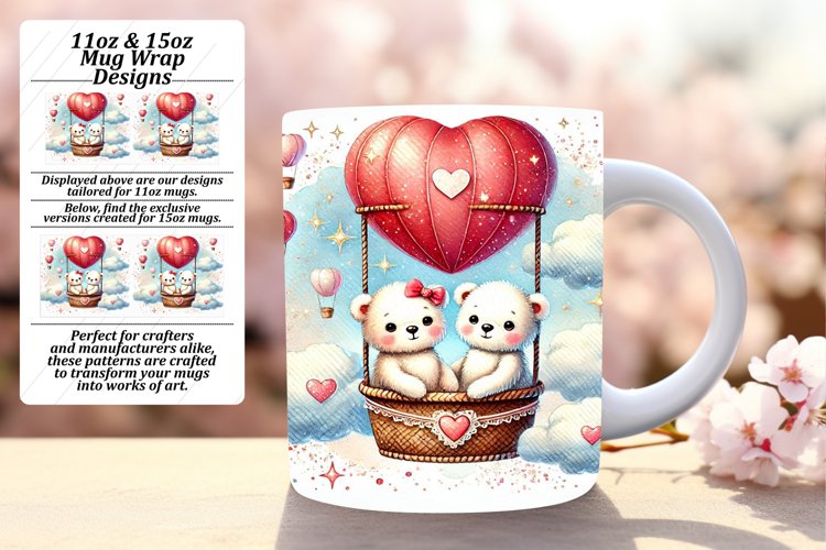 CUSTOM PNG Mug Wrap Design 11oz , Valentine Bear