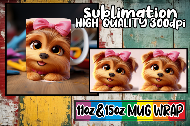Timeless charm sublimation 11oz 15oz mug wrap, 3D Dog