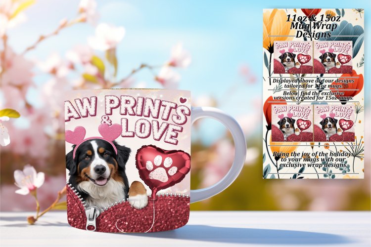 Serene 15oz Mug Wrap Png Template , Valentines