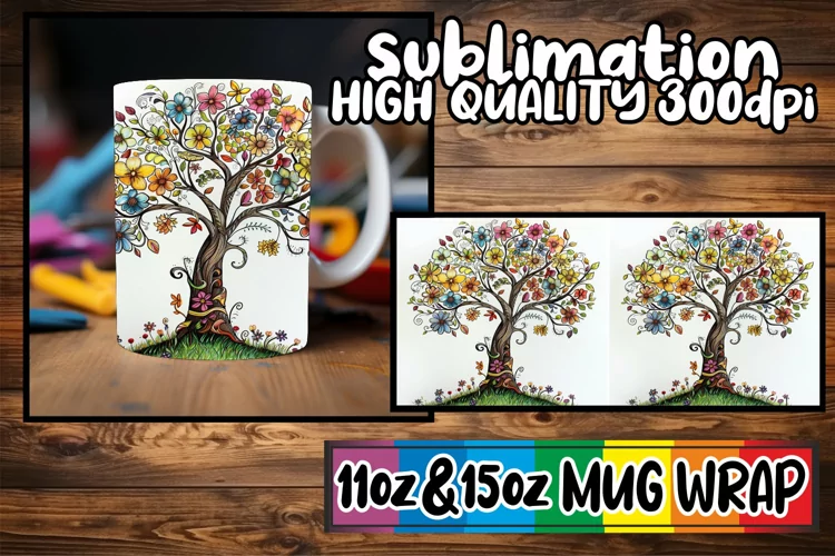 Whimsical Spring Tree Mug Sublimation Wrap