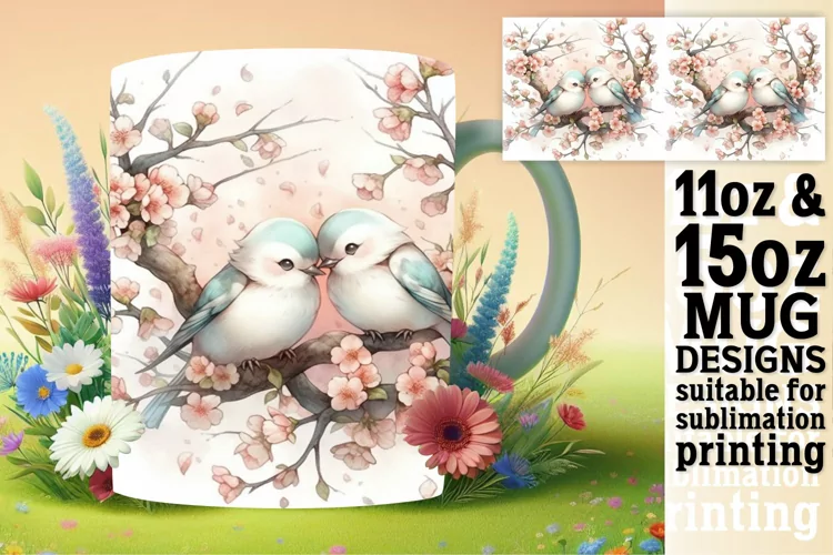 Colorful Watercolor Birdsong on Mugs