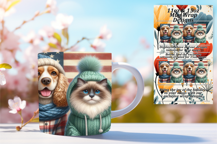 Charming 15oz Mug Wrap Png Artwork , Dog and cat