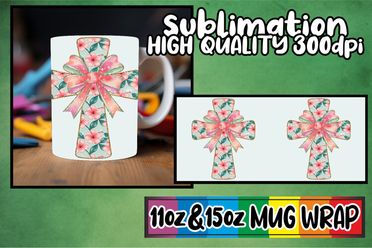 Unique flair 11oz 15oz mug wrap, Flower Cross example image 1
