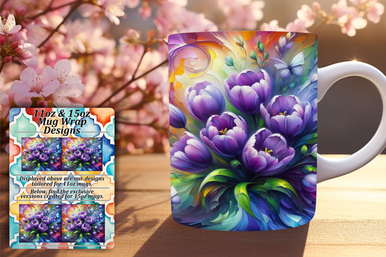 Custom 11oz Mug Wrap Png Artwork , Flowers