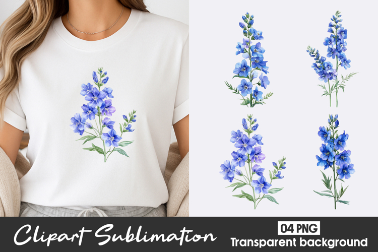 Blue Wildflower Watercolor Clipart PNG