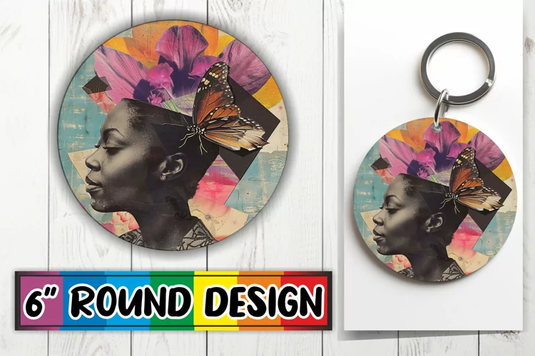 Black Woman Round Design Abstract Artistic Sublimation PNG