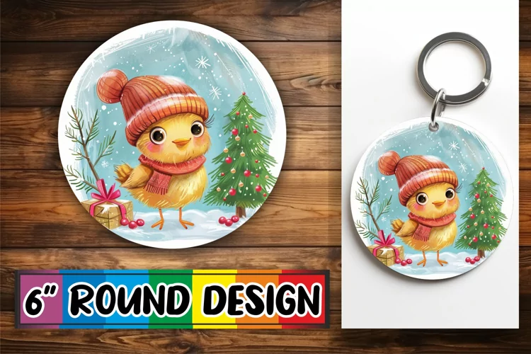Watercolor Animals Round Design Keychain Sublimation