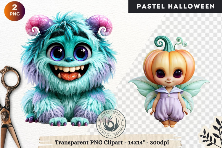 Cute Halloween Pastel characters Clipart sublimation