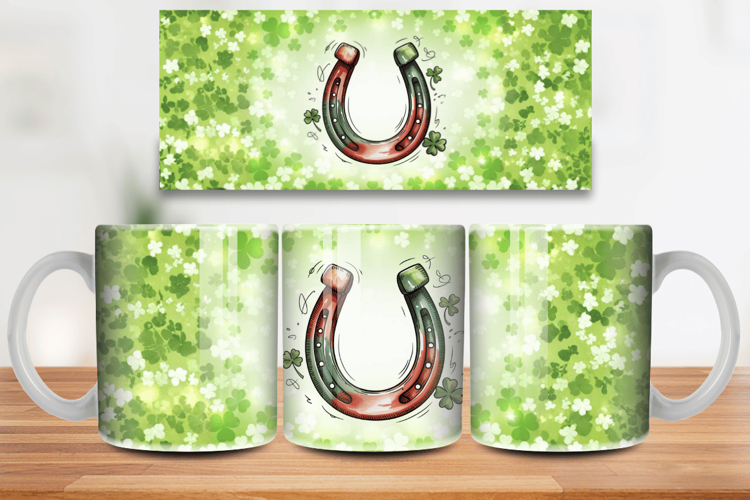 Lucky Horseshoe with Shamrocks Mug Wrap PNG Sublimation Desi