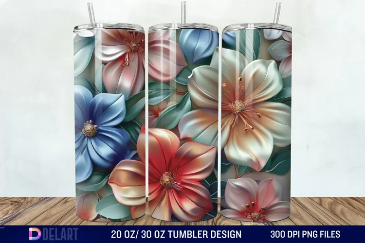 3D Painted Flower Tumbler Wrap