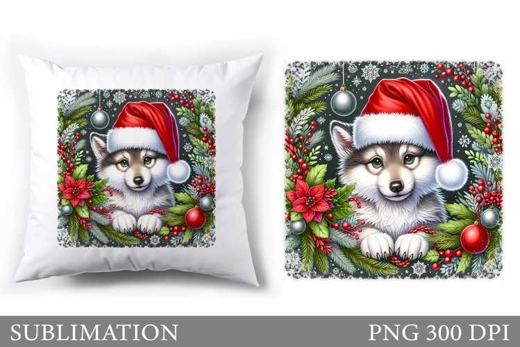 Cute Wolf Pillow Design. Christmas Pillow Sublimation example image 1