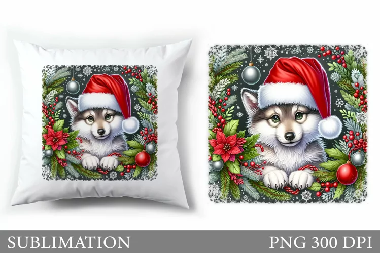 Cute Wolf Pillow Design. Christmas Pillow Sublimation
