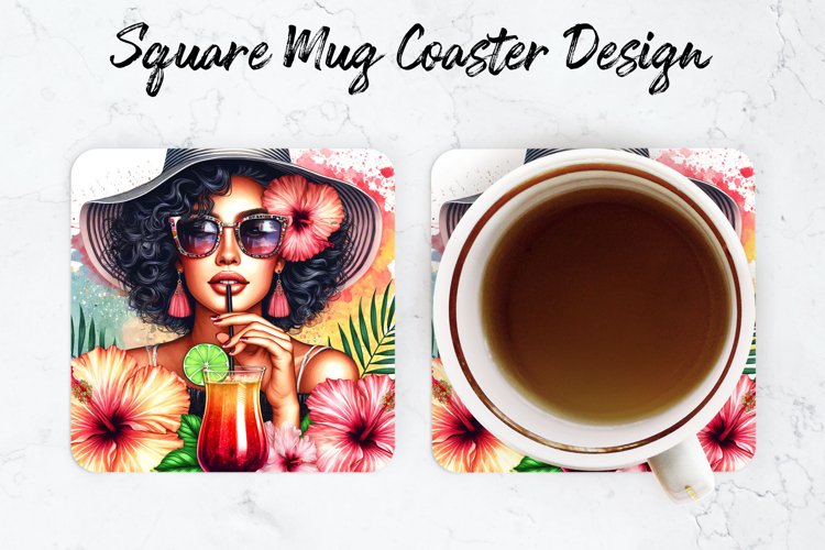 Girl Summer Mug coaster | Coaster | Sublimation Design example image 1