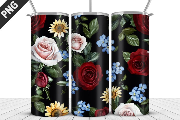 Valentine Rose Flowers Tumbler Wrap | Sublimation Design example image 1
