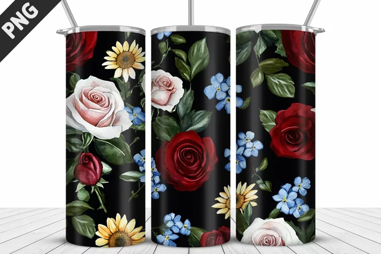 Valentine Rose Flowers Tumbler Wrap | Sublimation Design