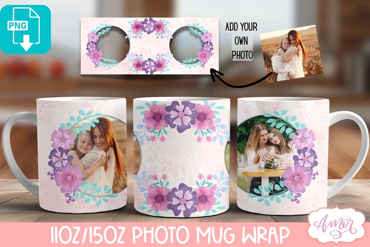 Floral Photo Mug template sublimation PNG, Spring mug PNG
