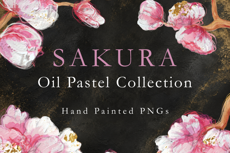 Hand Painted Sakura Collection | 10 PNG Elements |Oil Pastel