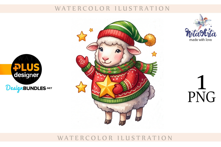 Christmas Sheep in Watercolor Style