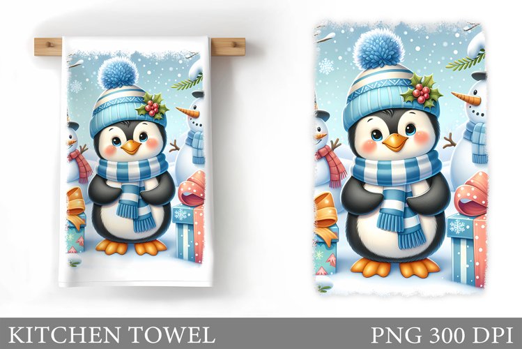 Cute Penguin Kitchen Towel. Christmas Kitchen Towel Design example image 1