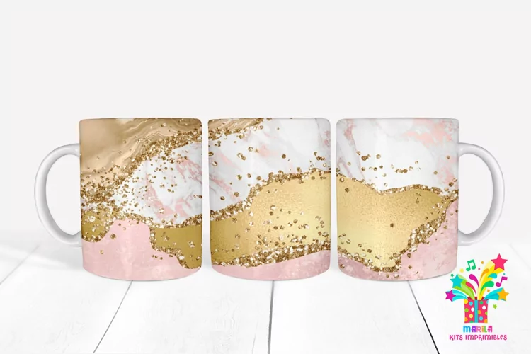 Pink Glitter Agate Mug Sublimation / Agate Mug Wrap #7