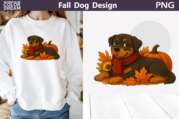 Rottweiler Fall Dog Clipart | Cozy Autumn PNG