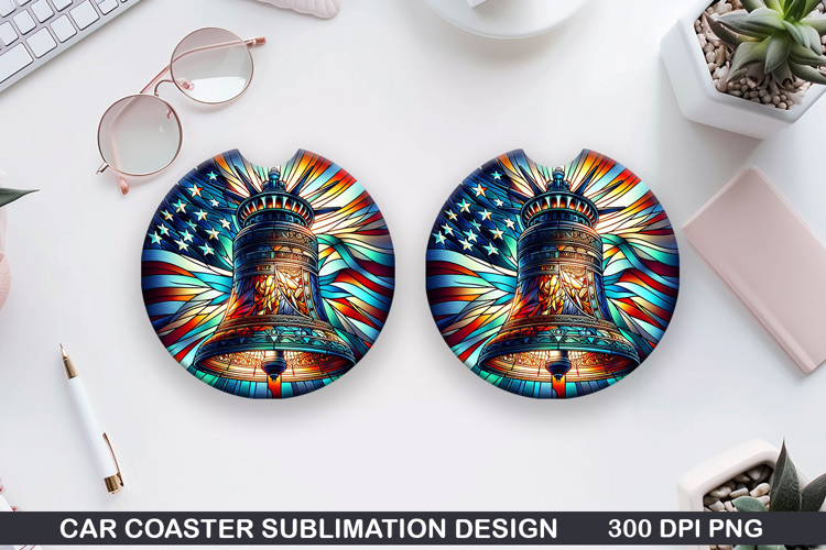Liberty Bell Car Coaster Sublimation|4th Of July Coaster PNG
