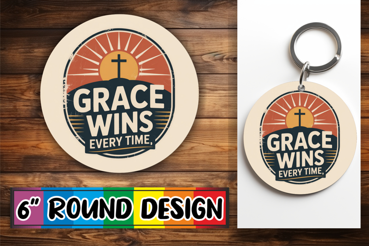 Whimsical Circle Keychain Sublimation PNG, Religious