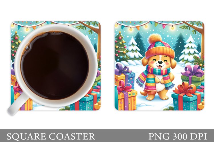 Christmas Dog Coaster. Christmas Coaster Sublimation example image 1