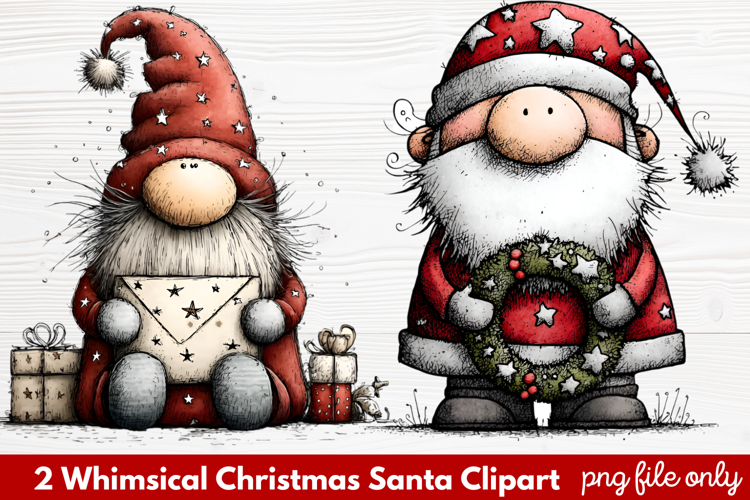 2 Whimsical Christmas Santa Clipart | Cute Santa PNG