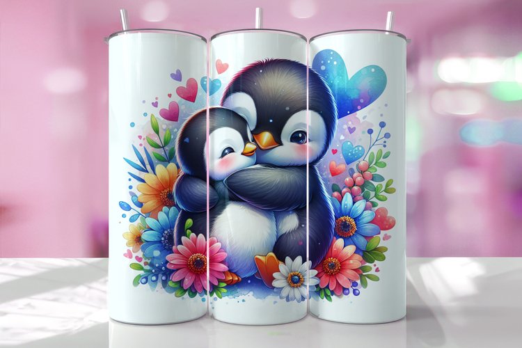 Valentines Day Penguin Tumbler Wrap Sublimation Design