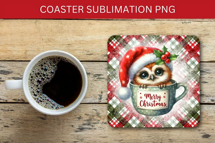 square coaster - owl in the mug