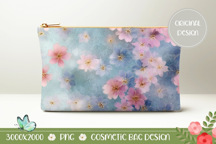 Pink Flowers Cosmetic Bag Design, Pastel Cosmetic Bag